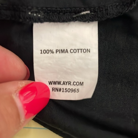 AYR Women’s Black Crew Neck Long Sleeve Tee Midnight Studded sleeves Pima Cotton - Picture 6 of 7